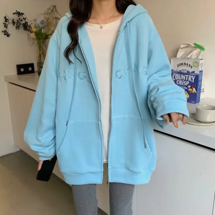 Women Velvet Zipper Hoodie Grey Large — feature 35