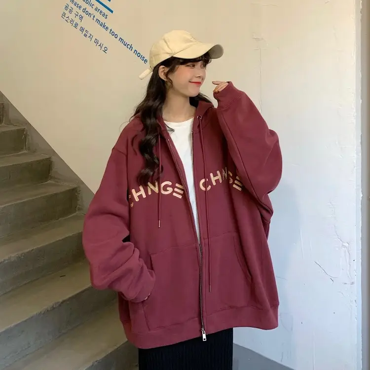 Women Velvet Zipper Hoodie Grey Large — feature 37