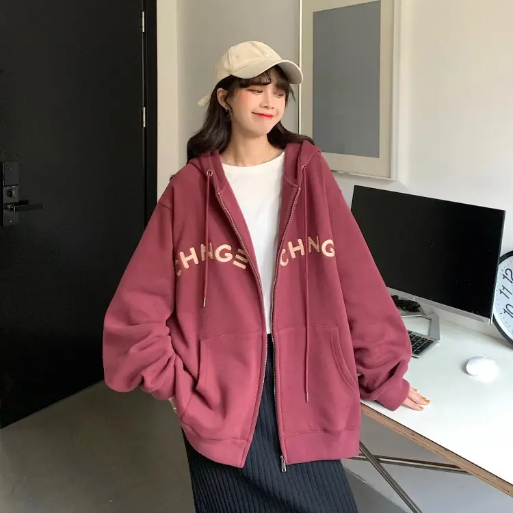 Women Velvet Zipper Hoodie Grey Large — feature 38