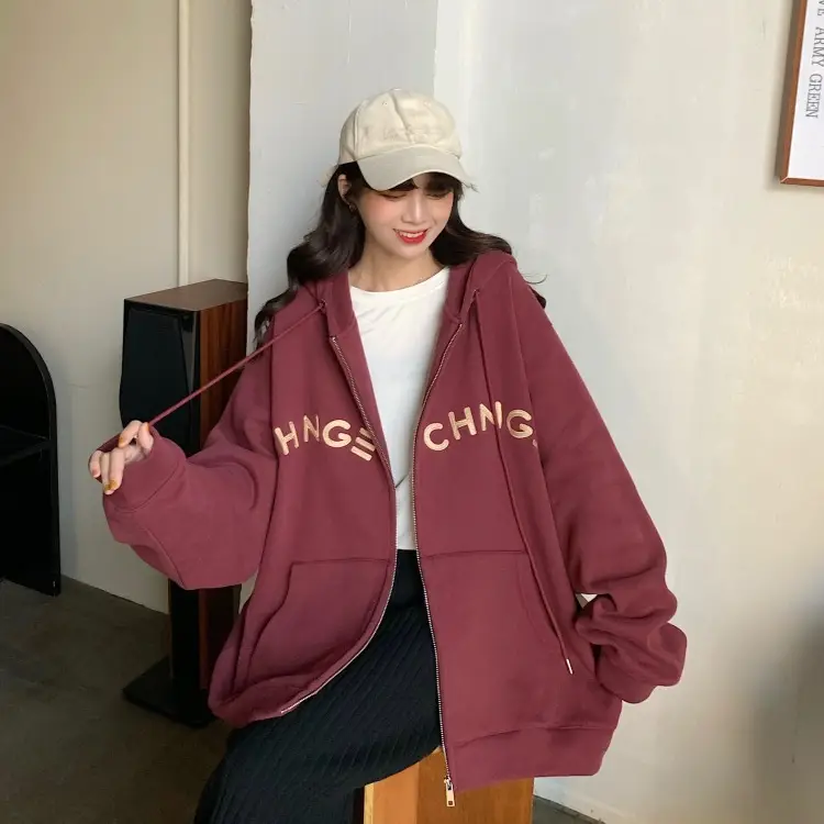 Women Velvet Zipper Hoodie Grey Large — feature 40