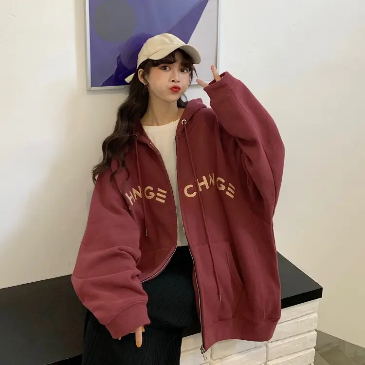 Women Velvet Zipper Hoodie Grey Large — feature 41