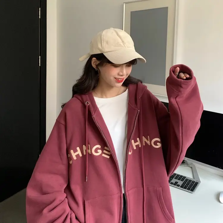 Women Velvet Zipper Hoodie Grey Large — feature 42