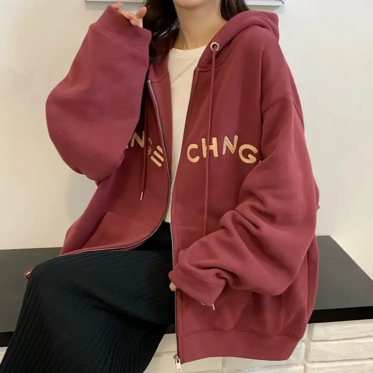 Women Velvet Zipper Hoodie Grey Large — feature 44