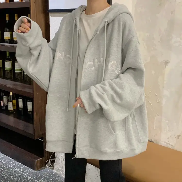 Women Velvet Zipper Hoodie Grey Large — feature 52