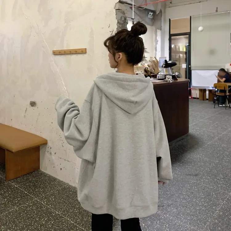 Women Velvet Zipper Hoodie Grey Large — feature 54