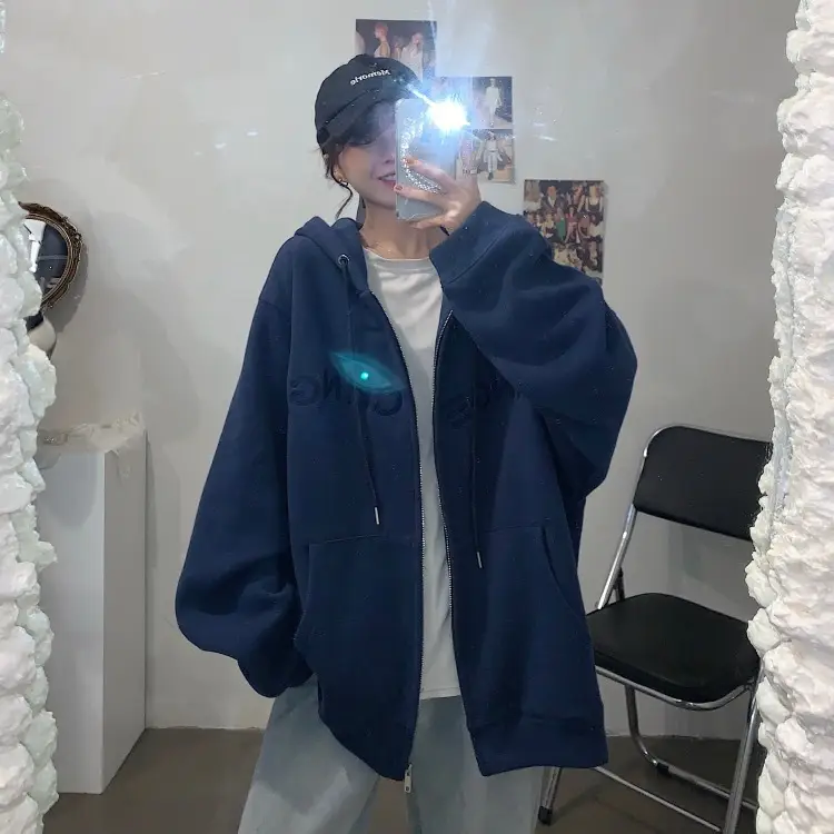 Women Velvet Zipper Hoodie Grey Large — feature 56