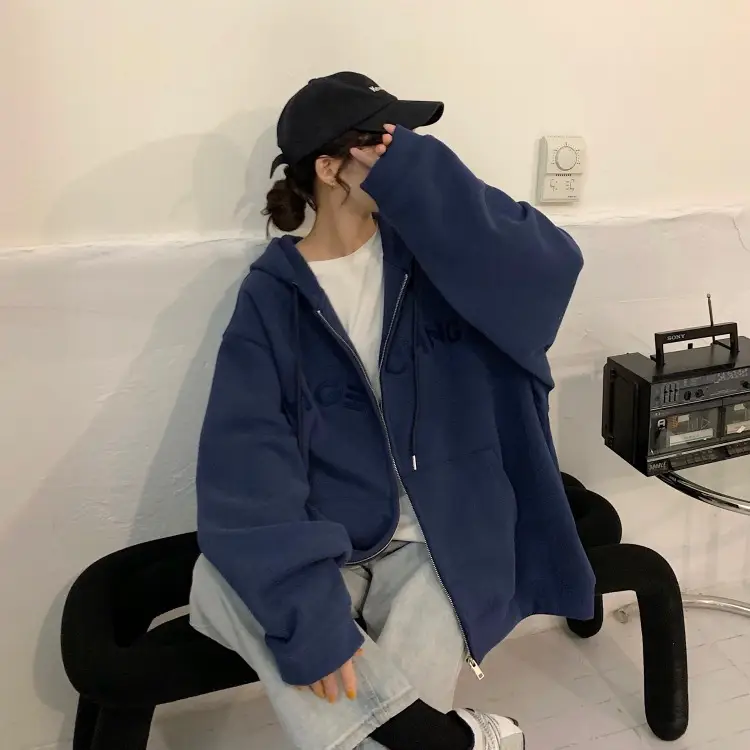 Women Velvet Zipper Hoodie Grey Large — feature 59