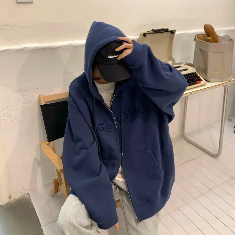 Women Velvet Zipper Hoodie Grey Large — feature 60