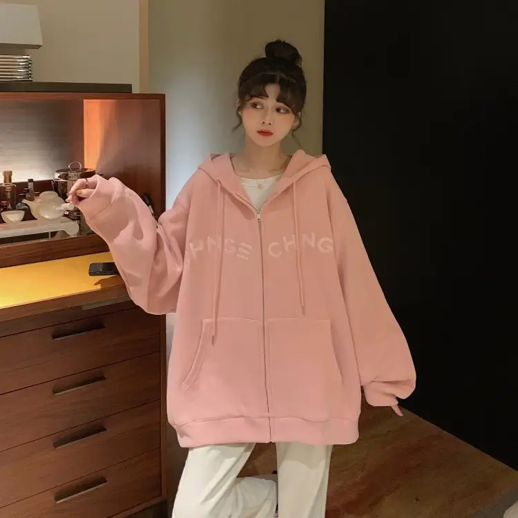 Women Velvet Zipper Hoodie Grey Large — feature 7