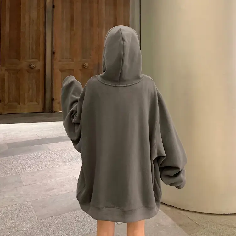 Women Velvet Zipper Hoodie Grey Large — feature 73