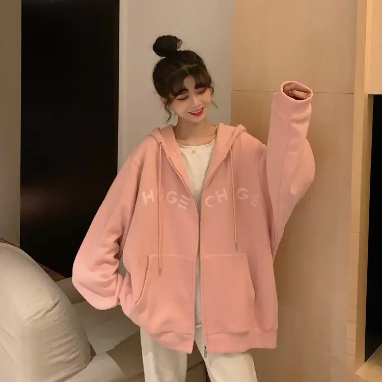Women Velvet Zipper Hoodie Grey Large — feature 9