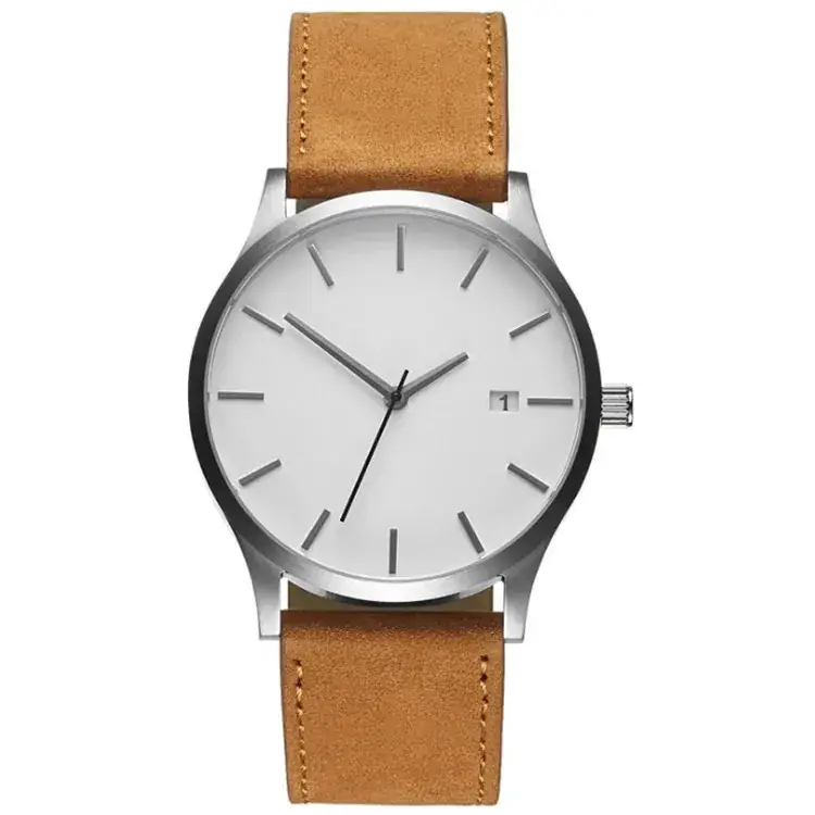 Men's Black Dial Quartz Watch with Tan Belt - Image 6