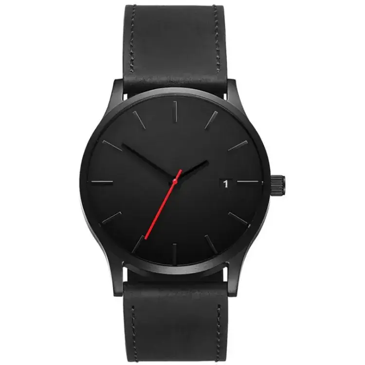 Men's Black Dial Quartz Watch with Tan Belt - Image 3