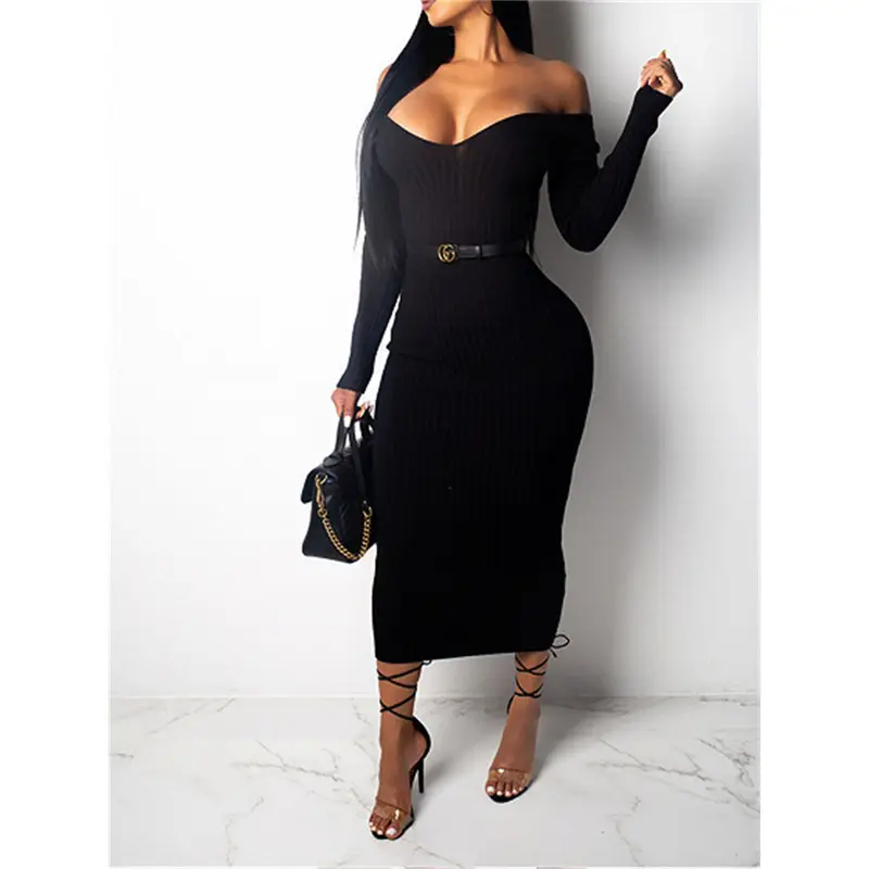 Black Long Sleeve V-Neck Dress for Women Large - Image 5