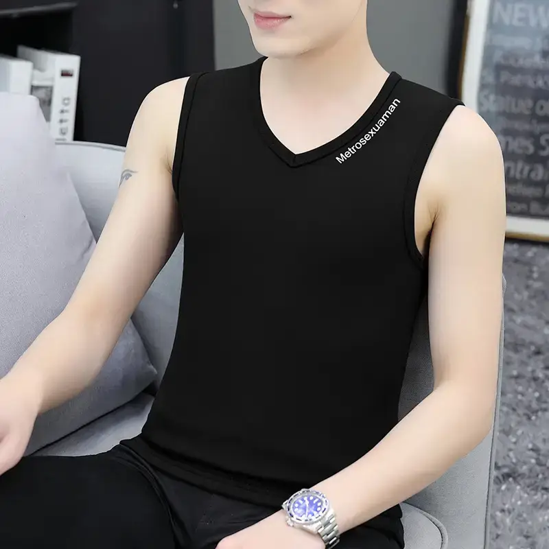 Men's White V-Neck Sleeveless Vest 420g - Image 2