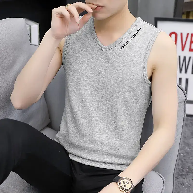 Men's White V-Neck Sleeveless Vest 420g - Image 3