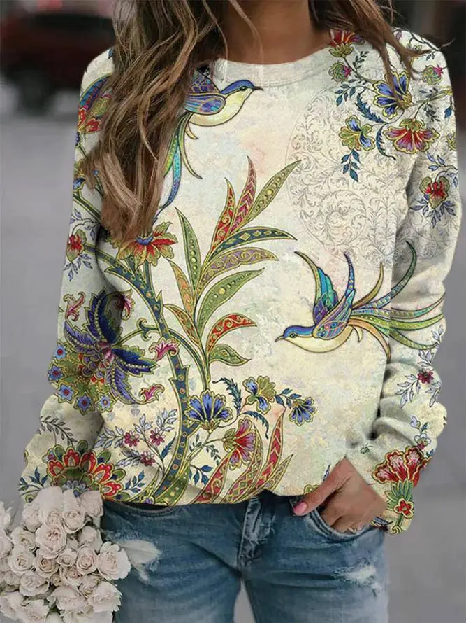 2022 3D Flower Crewneck Sweater Purple - Image 2