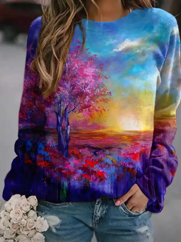 2022 3D Flower Crewneck Sweater Purple - Image 4