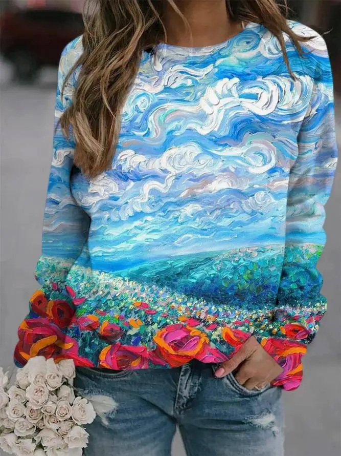 2022 3D Flower Crewneck Sweater Purple - Image 5