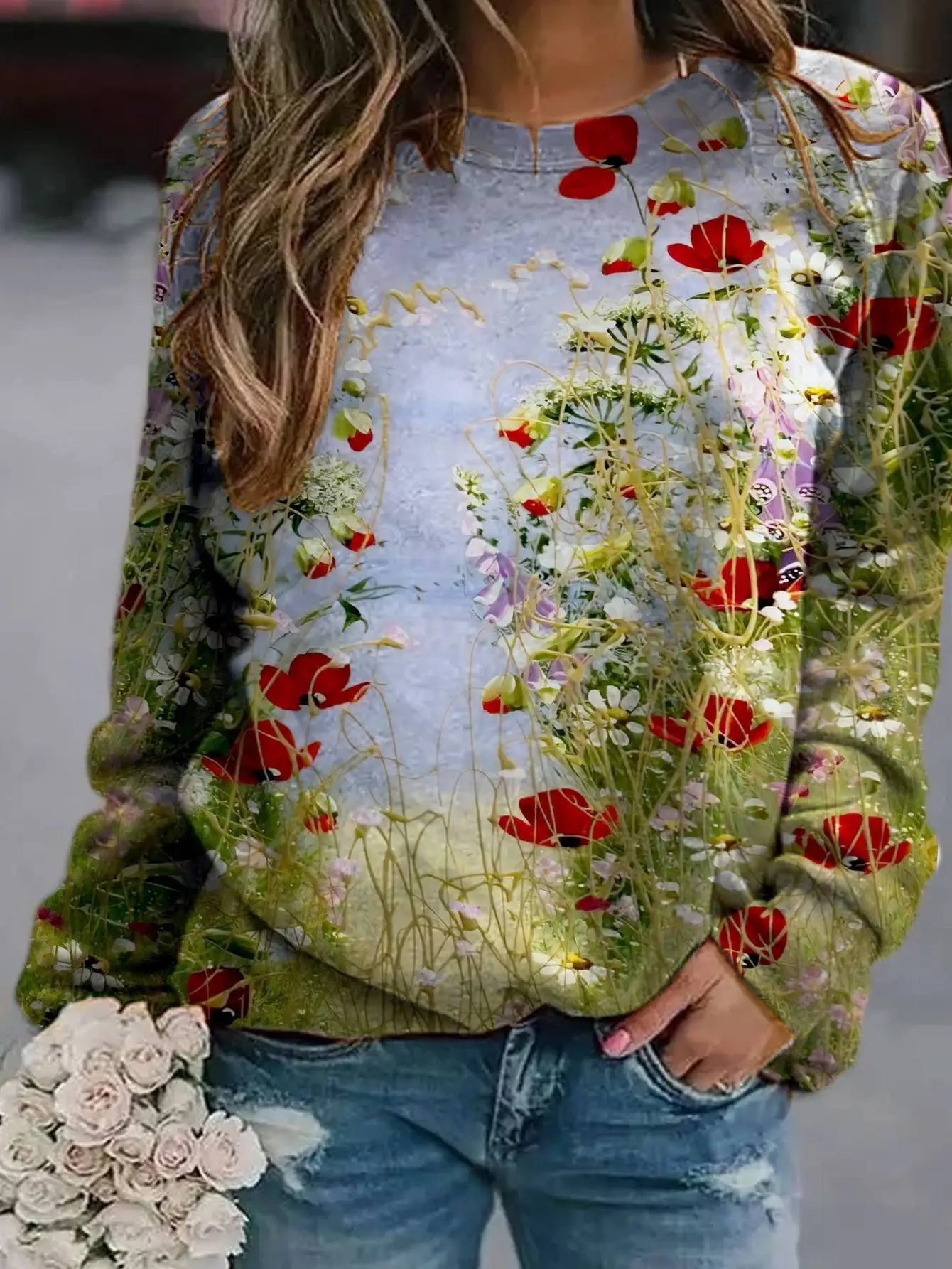 2022 3D Flower Crewneck Sweater Purple - Image 13