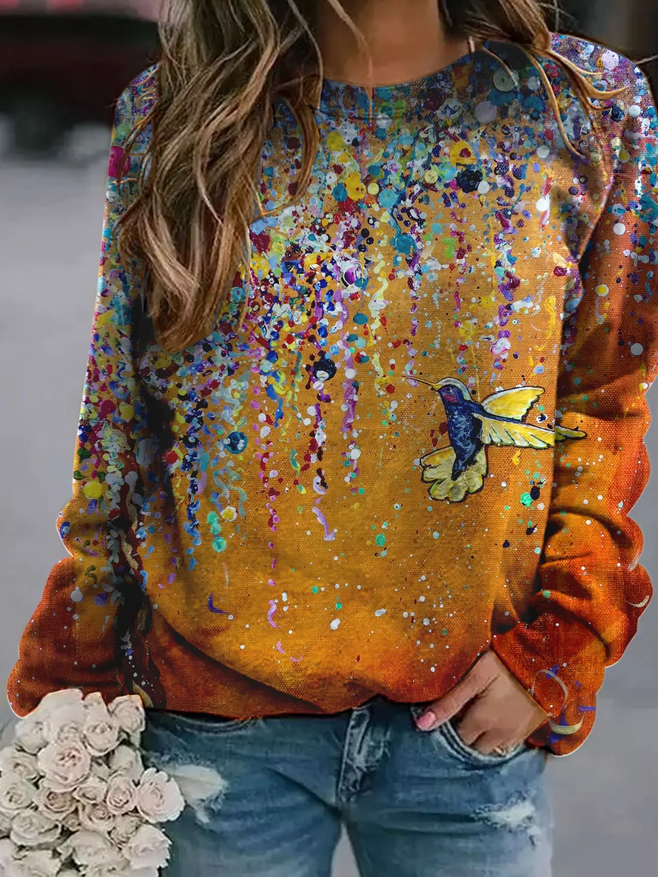 2022 3D Flower Crewneck Sweater Purple - Image 15