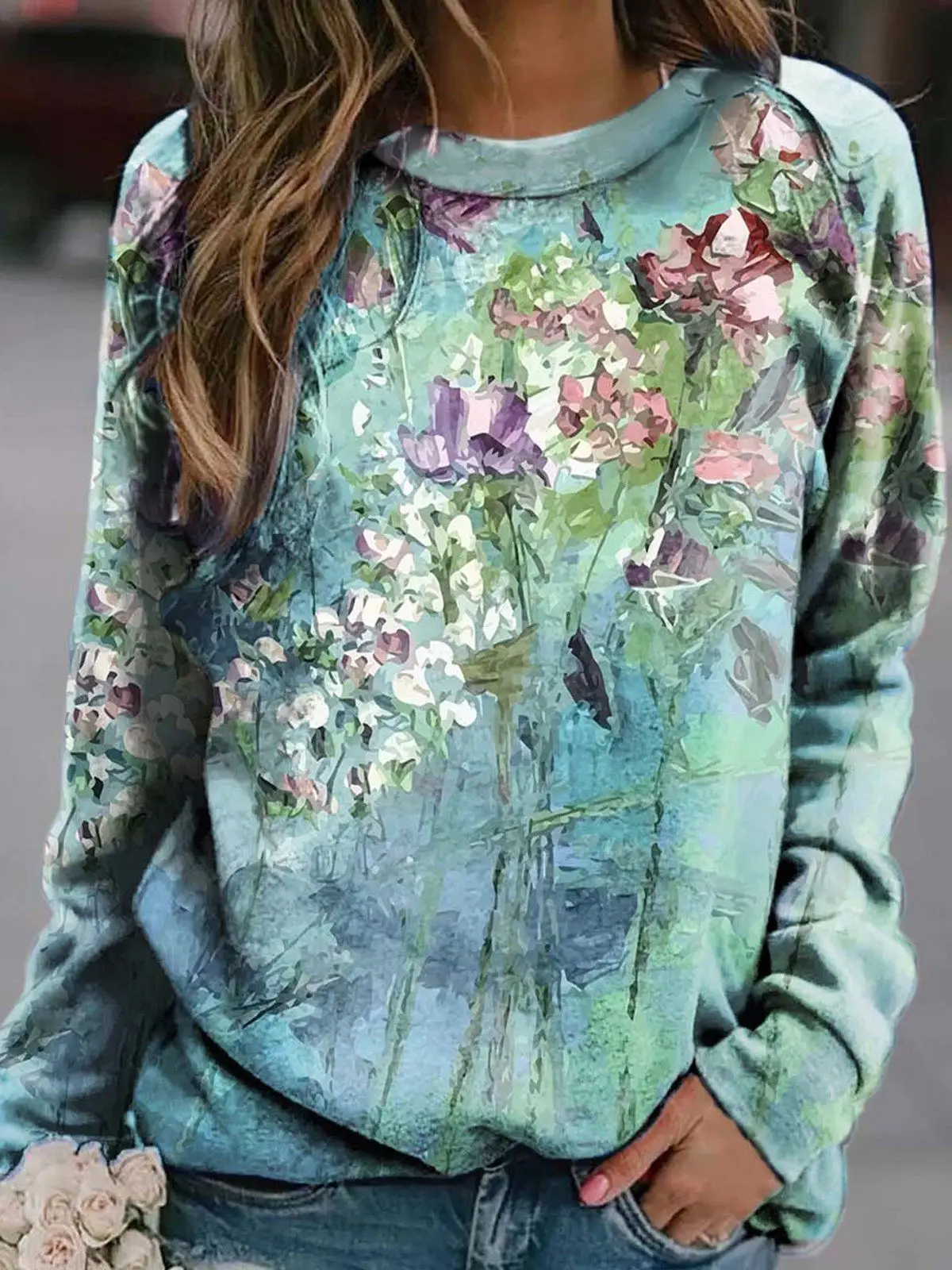 2022 3D Flower Crewneck Sweater Purple - Image 16
