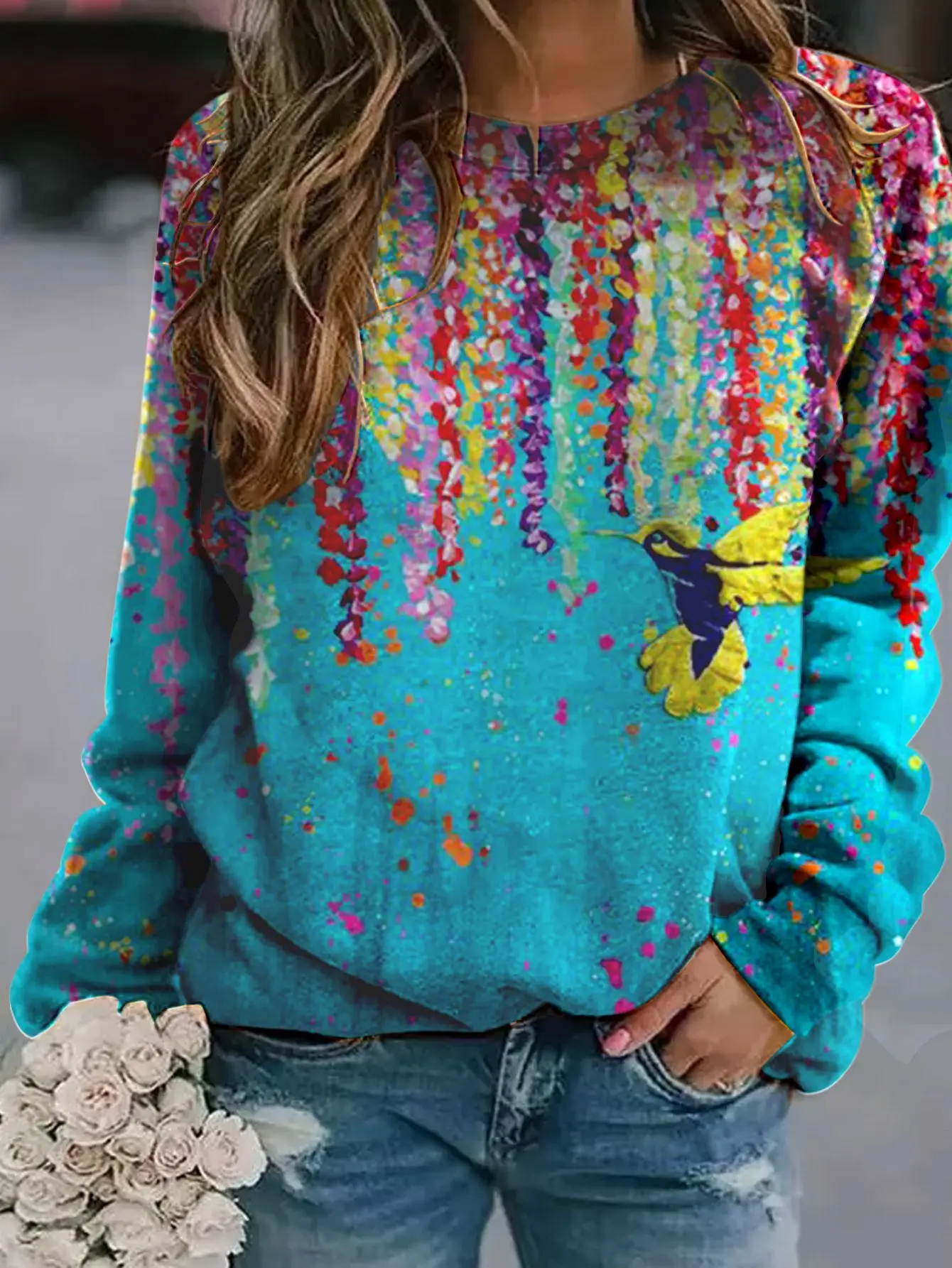 2022 3D Flower Crewneck Sweater Purple - Image 17