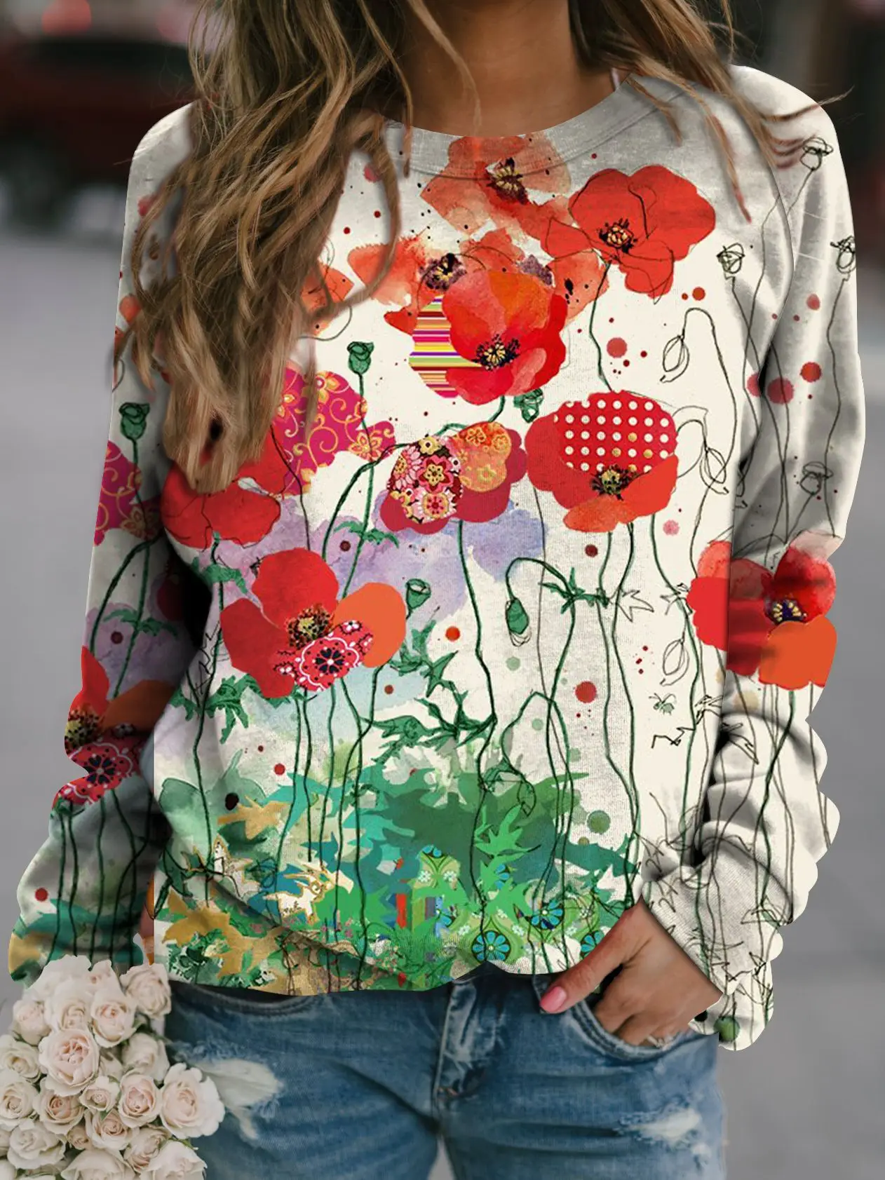 2022 3D Flower Crewneck Sweater Purple - Image 18