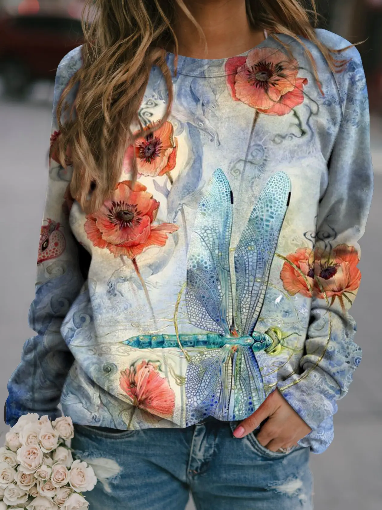 2022 3D Flower Crewneck Sweater Purple - Image 19