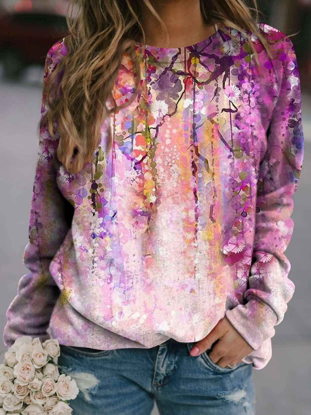 2022 3D Flower Crewneck Sweater Purple - Image 20