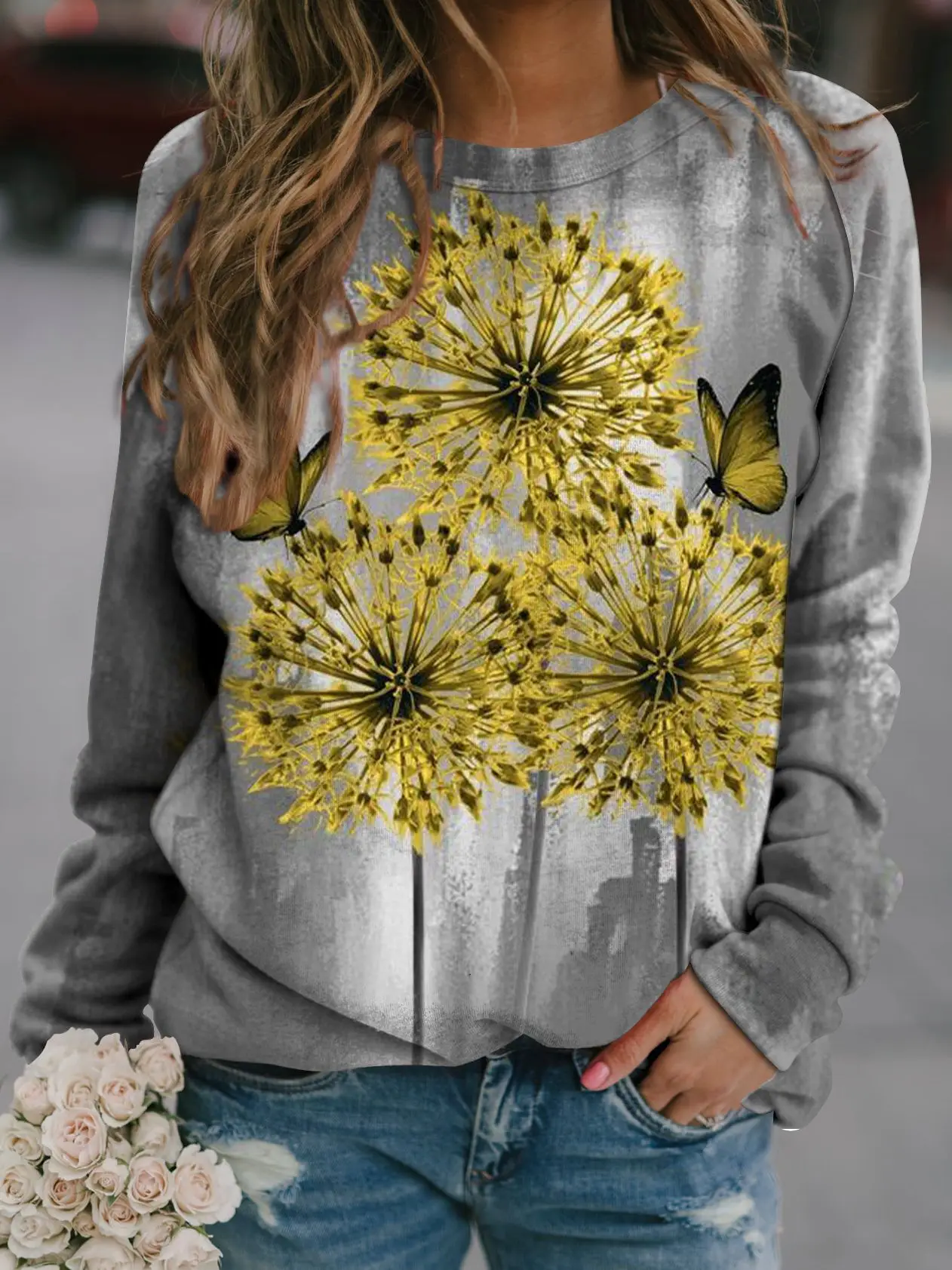 2022 3D Flower Crewneck Sweater Purple - Image 21