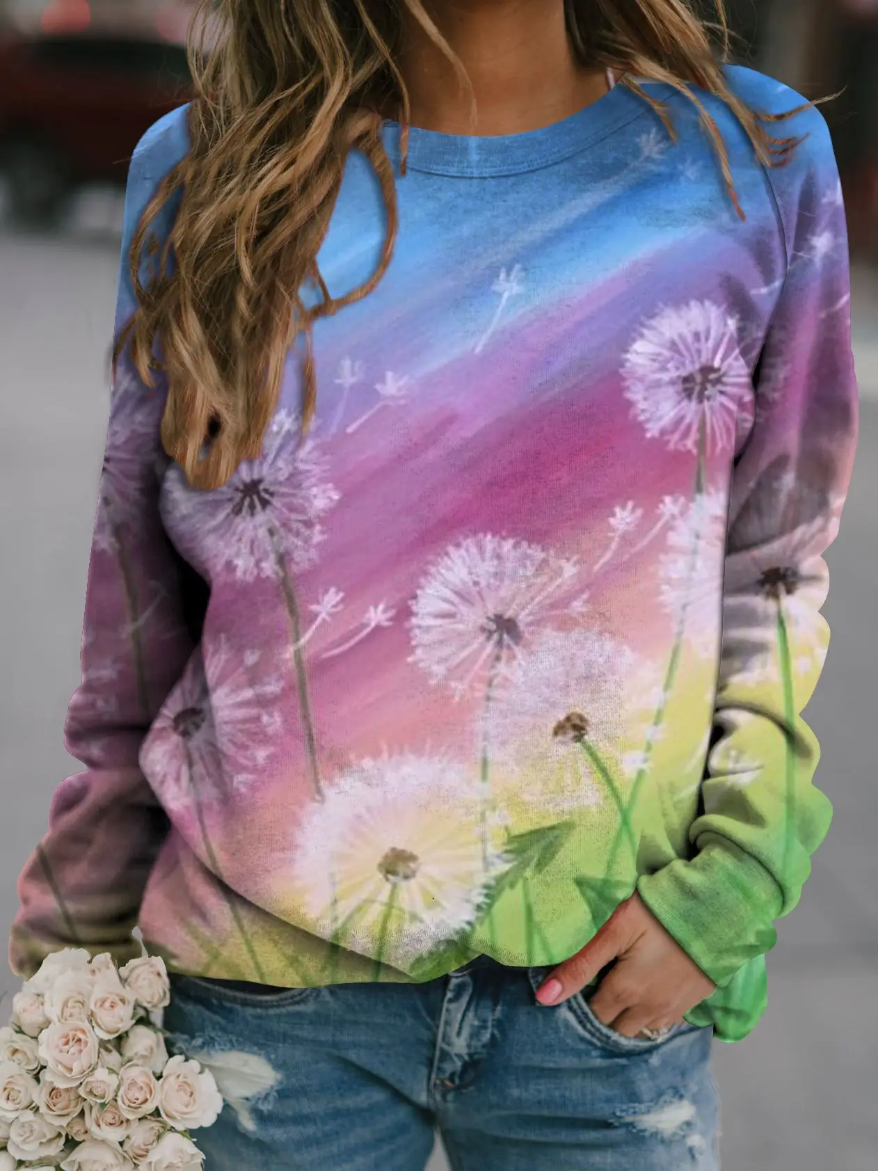 2022 3D Flower Crewneck Sweater Purple - Image 22