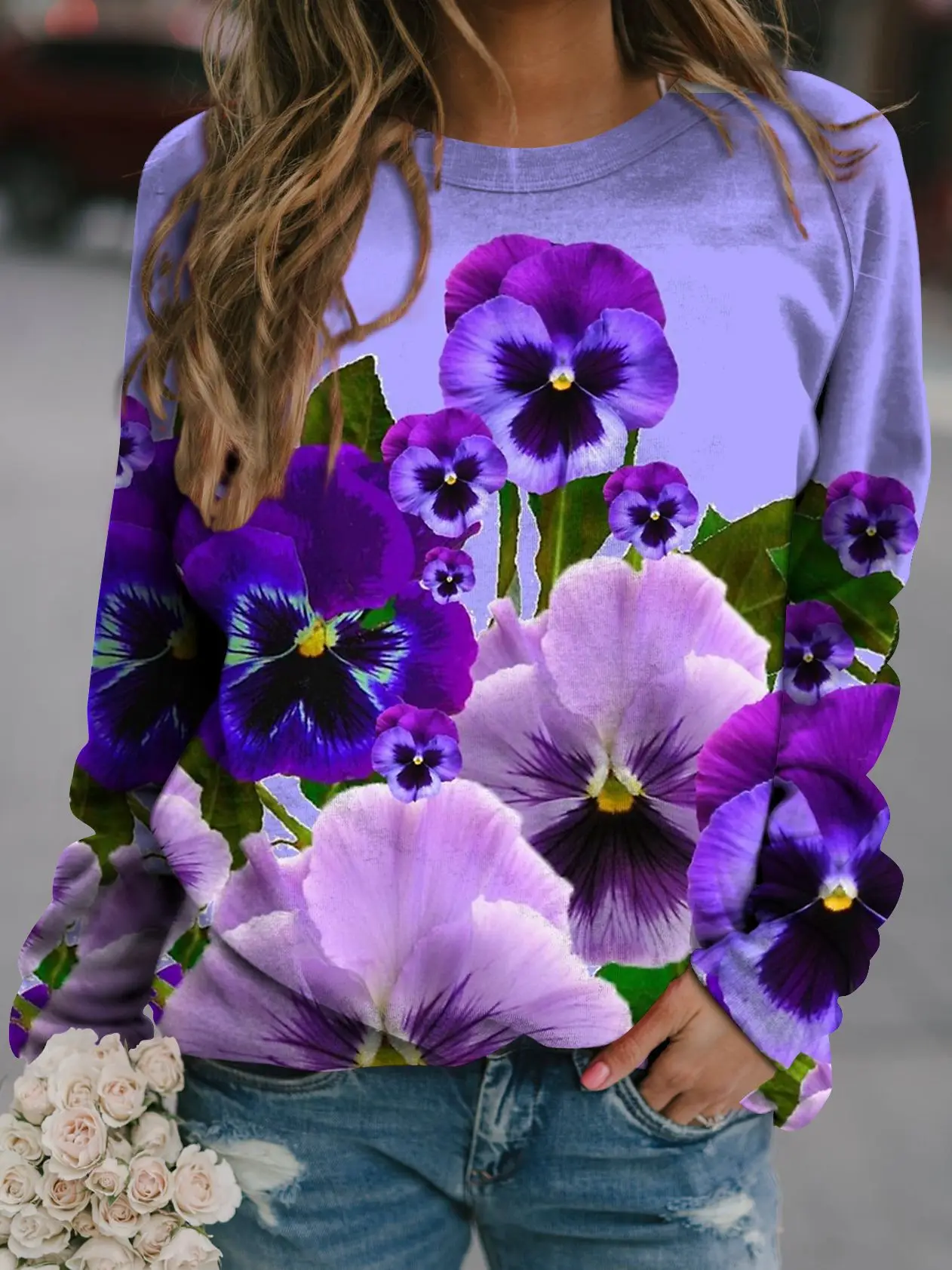 2022 3D Flower Crewneck Sweater Purple - Image 24