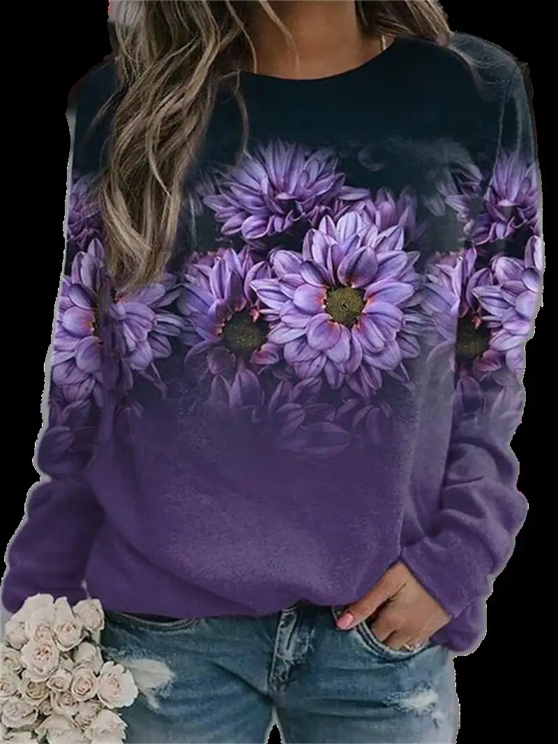 2022 3D Flower Crewneck Sweater Purple - Image 27