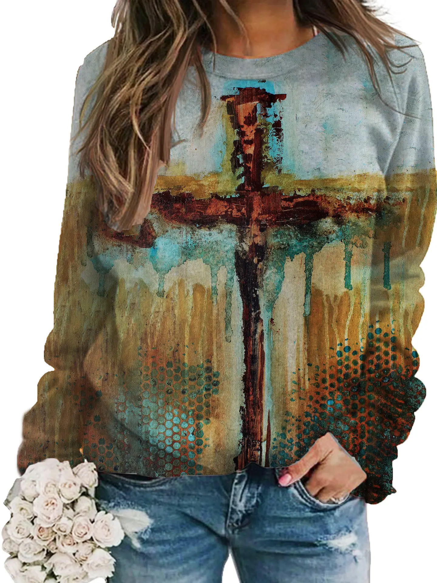 2022 3D Flower Crewneck Sweater Purple - Image 32