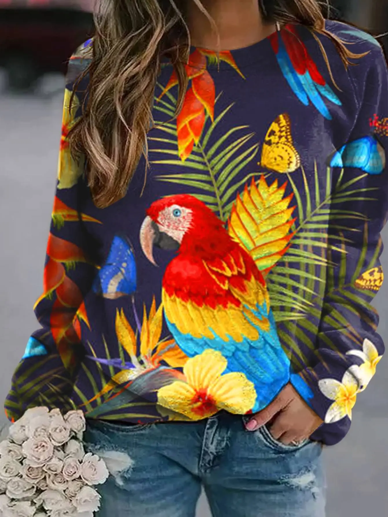 2022 3D Flower Crewneck Sweater Purple - Image 7