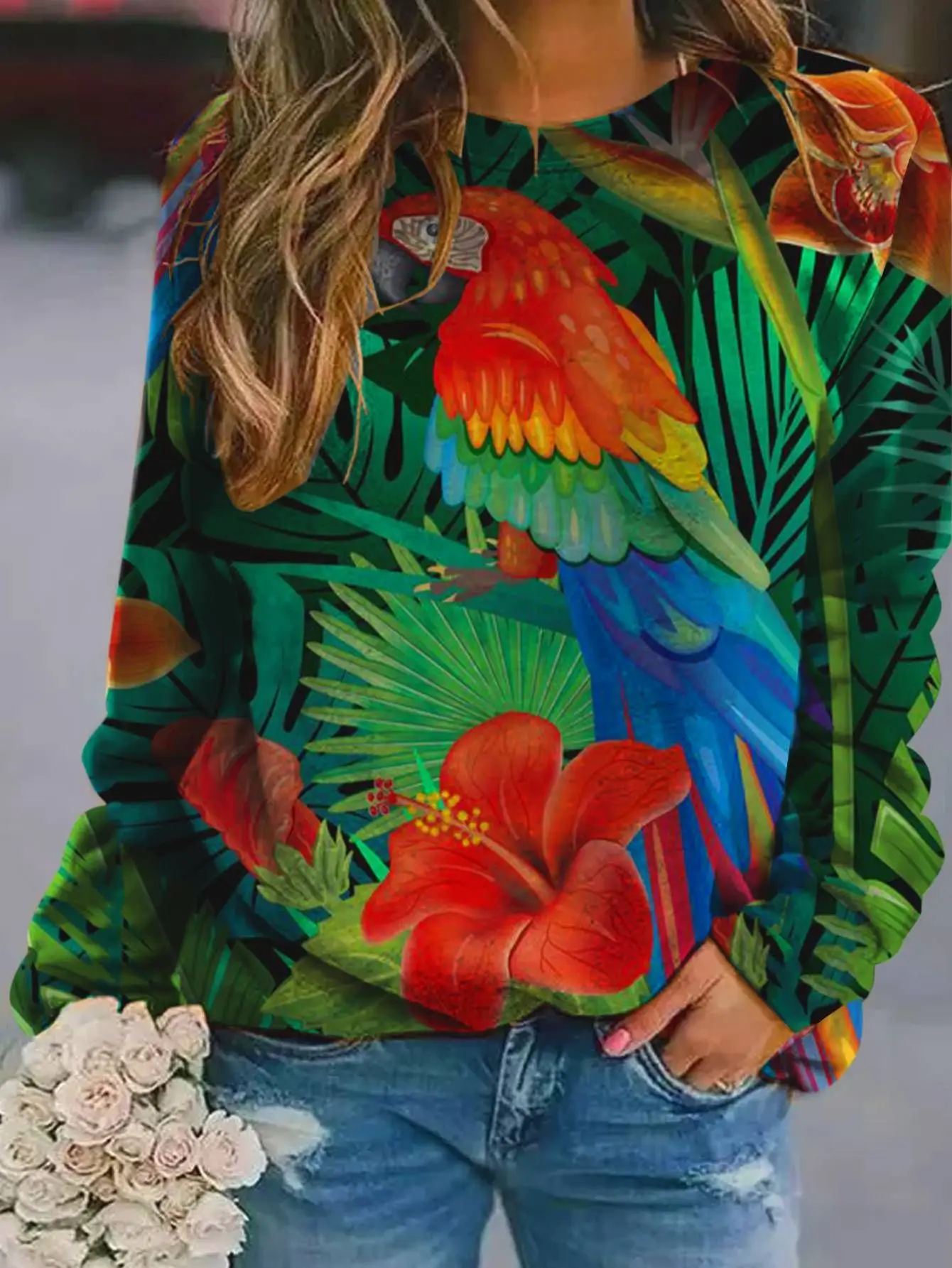 2022 3D Flower Crewneck Sweater Purple - Image 8