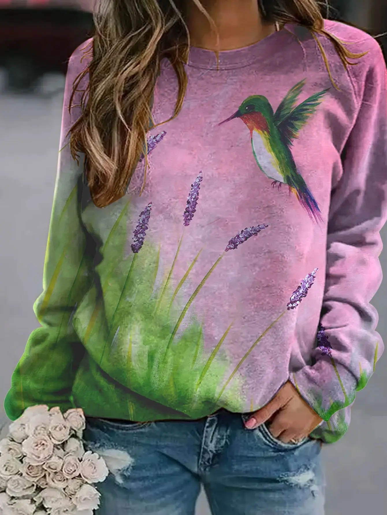 2022 3D Flower Crewneck Sweater Purple - Image 9