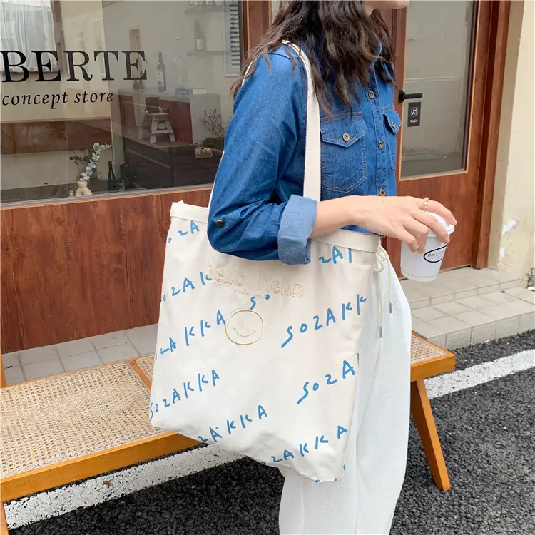 Korean Style Embroidered Canvas Shoulder Bag for Women - Image 5