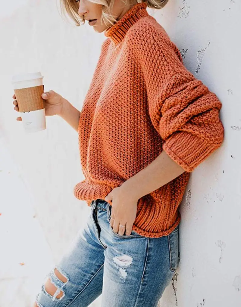 Maroon Knit Sweater High Collar Elegant Commuter Style - Image 22