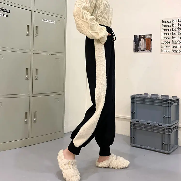 Grey Fleece Lined Women's Loose Straight Leg Pants