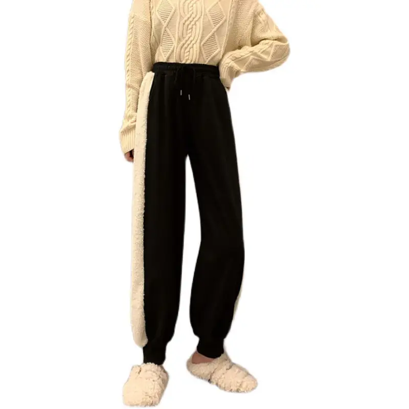 Grey Fleece Lined Women's Loose Straight Leg Pants
