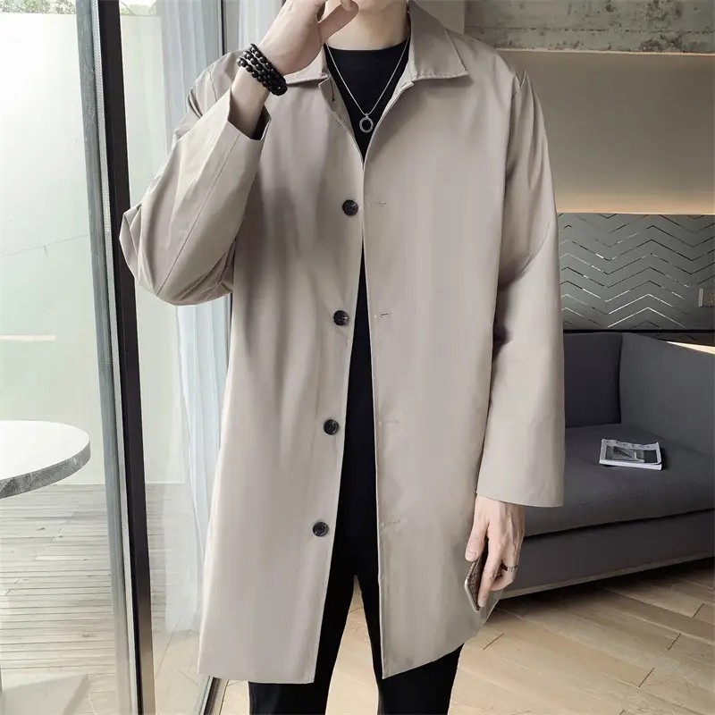 Men's Beige Lapel Trench Coat Mid-Length Loose Autumn Wear - Image 15