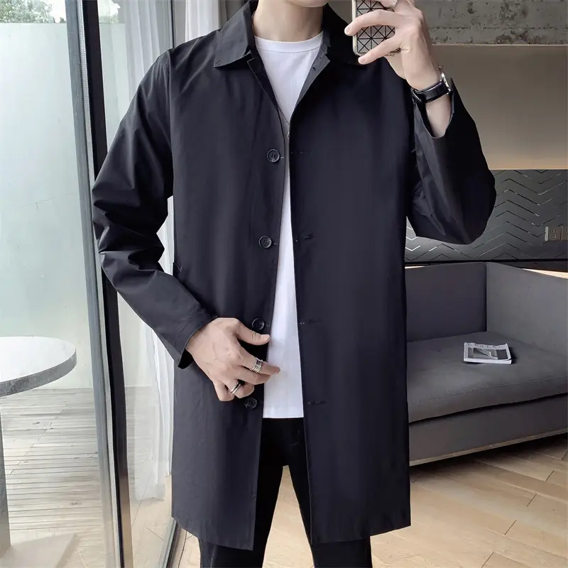 Men's Beige Lapel Trench Coat Mid-Length Loose Autumn Wear - Image 16
