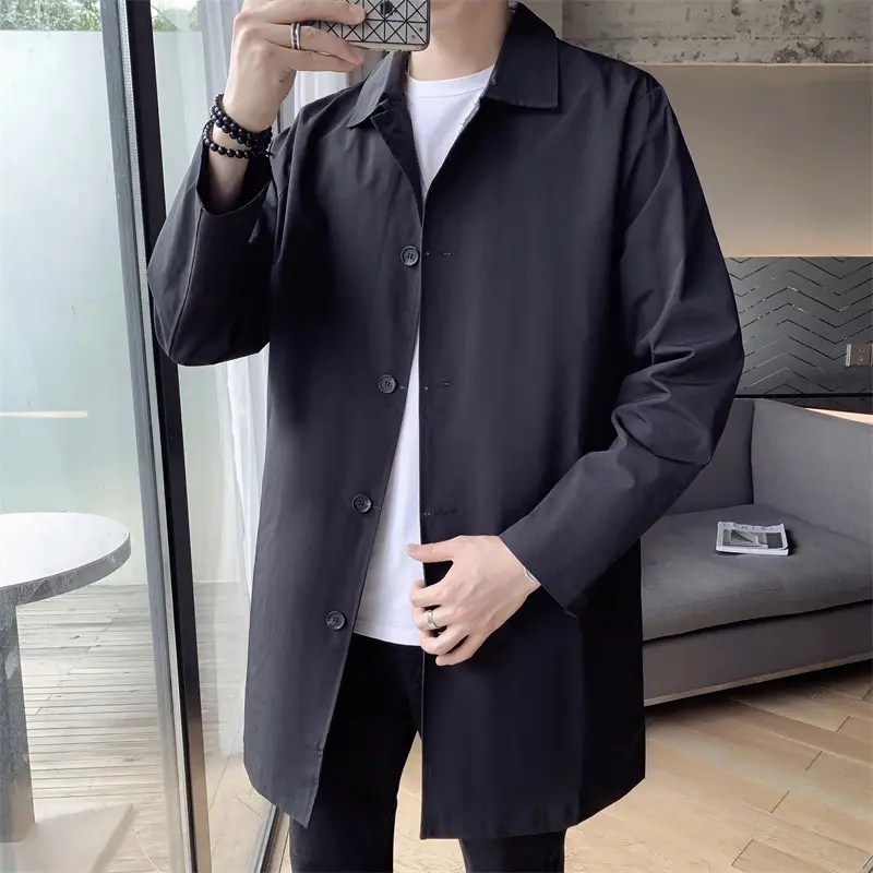 Men's Beige Lapel Trench Coat Mid-Length Loose Autumn Wear - Image 17