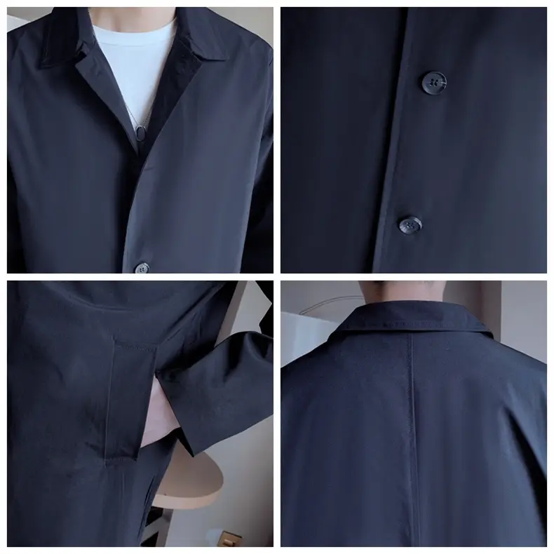 Men's Beige Lapel Trench Coat Mid-Length Loose Autumn Wear — feature 13