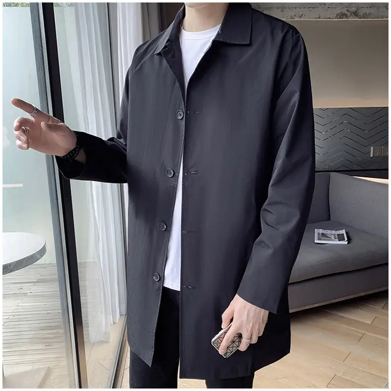 Men's Beige Lapel Trench Coat Mid-Length Loose Autumn Wear — feature 6