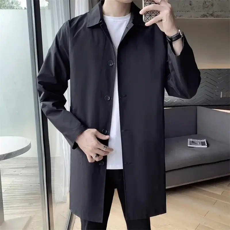 Men's Beige Lapel Trench Coat Mid-Length Loose Autumn Wear - Image 8