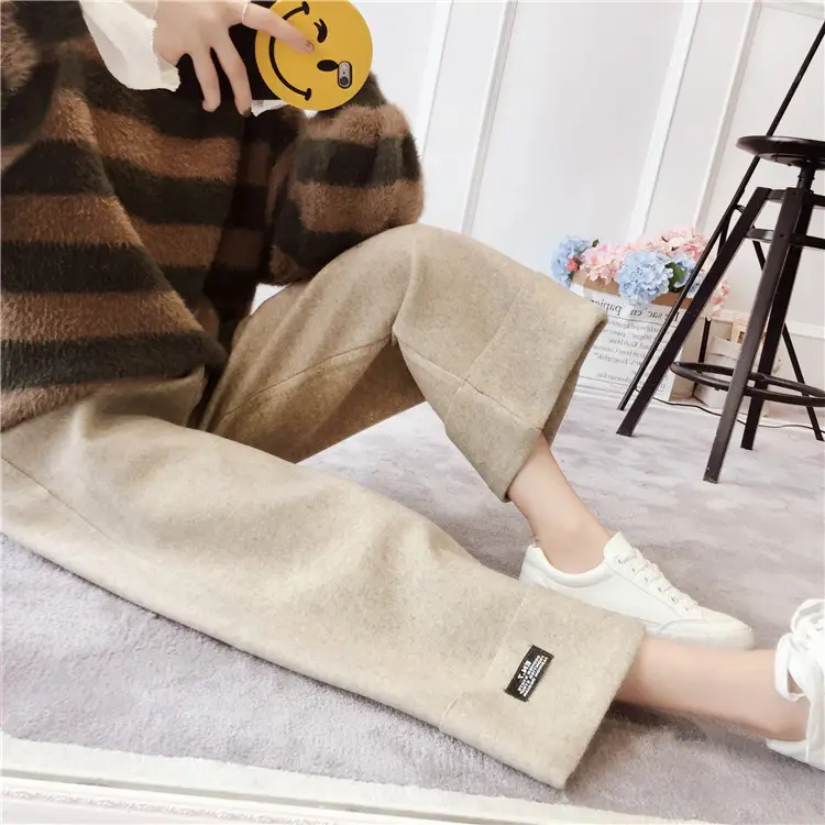 Women's Black Loose Wool Wide Leg Pants Winter Casual - Image 6