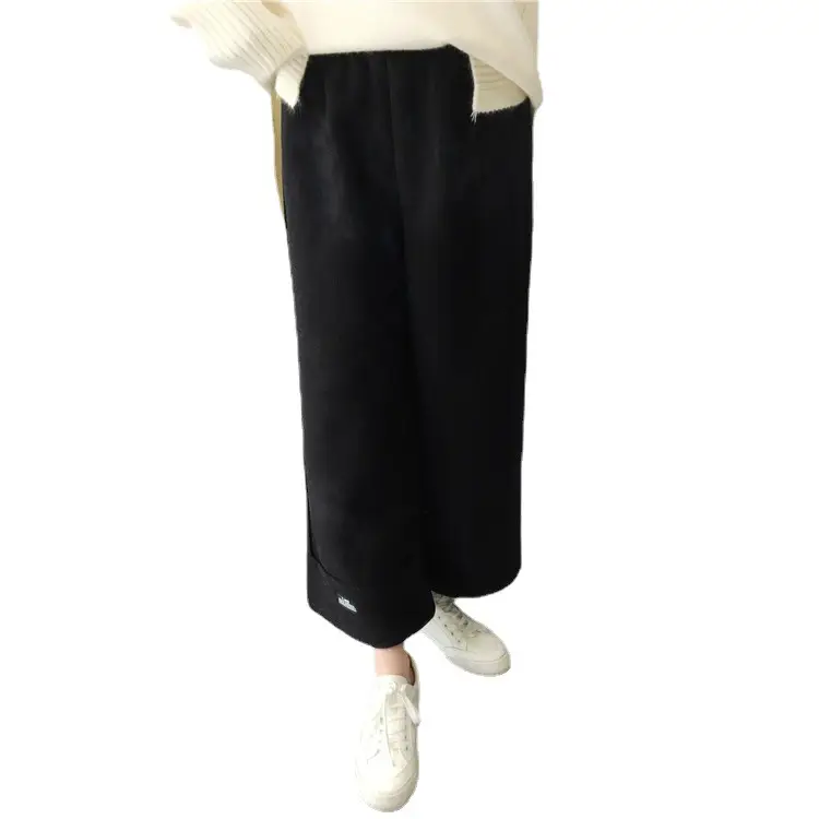 Women's Black Loose Wool Wide Leg Pants Winter Casual - Image 7